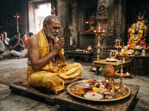 पवित्र जल कलश, आम के पत्ते, नारियल व पीतल के पात्र